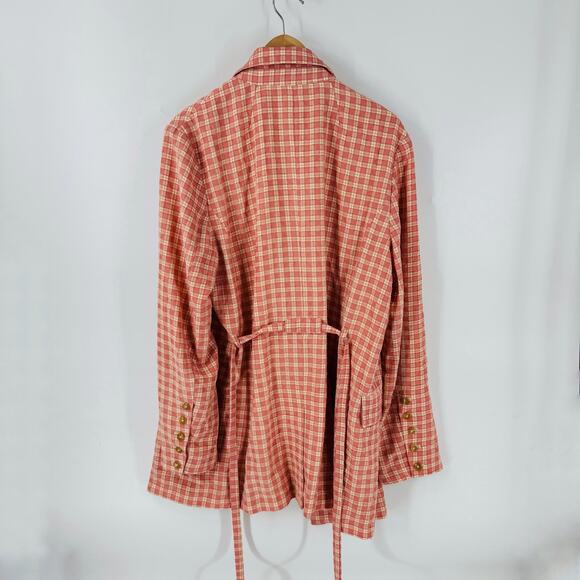 Free People Oversized Plaid Blazer Pink Beige Double Breasted Jacket Size XL - Picture 2 of 9